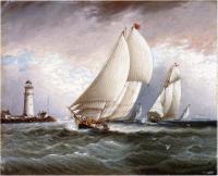 James E Buttersworth - Yacht Race Near Lighthouse